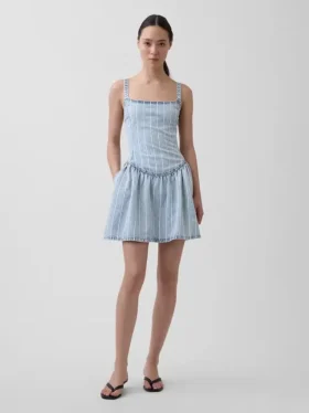 Ultrasoft Denim Stripe Drop-Waist Mini Dress