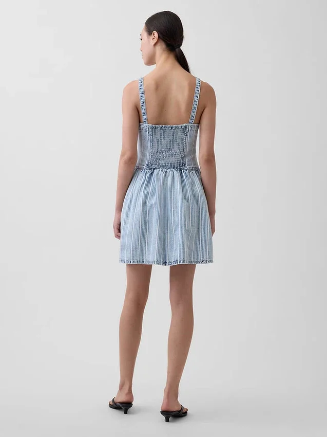 Ultrasoft Denim Stripe Drop-Waist Mini Dress