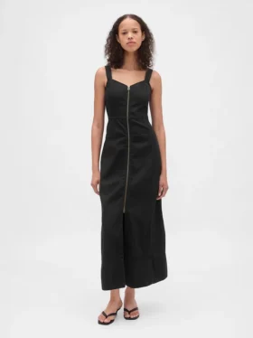 Ultrasoft Denim Zip-Front Maxi Dress