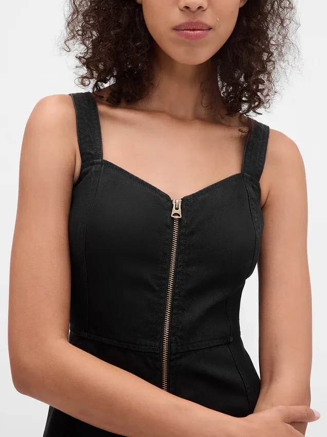 Ultrasoft Denim Zip-Front Maxi Dress