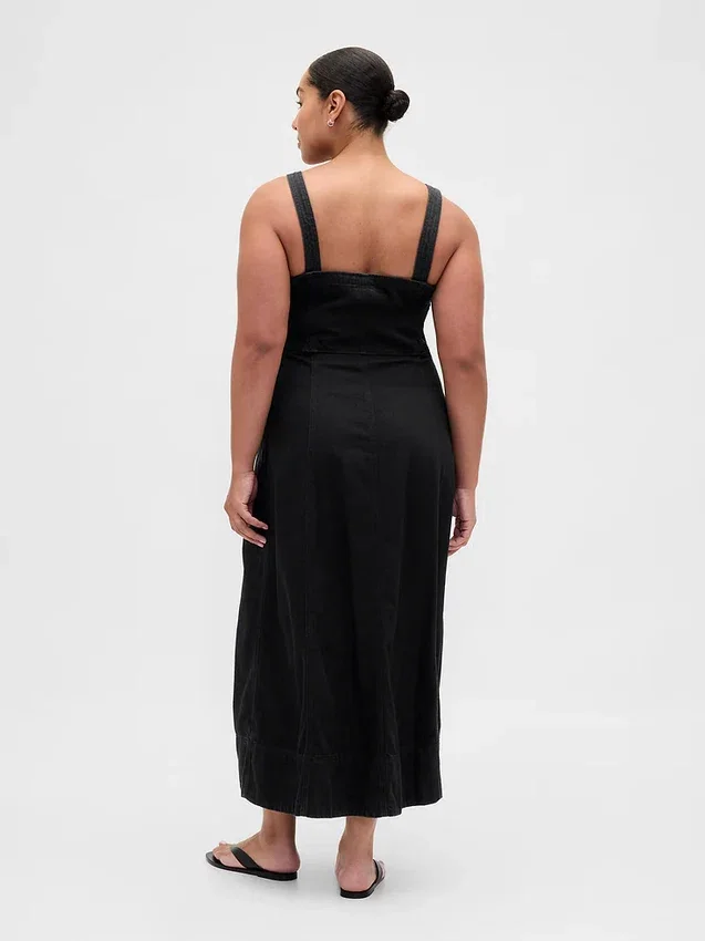 Ultrasoft Denim Zip-Front Maxi Dress
