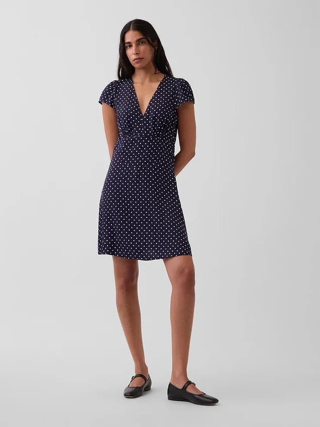 V-Neck Print Mini Dress