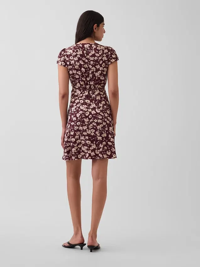 V-Neck Print Mini Dress