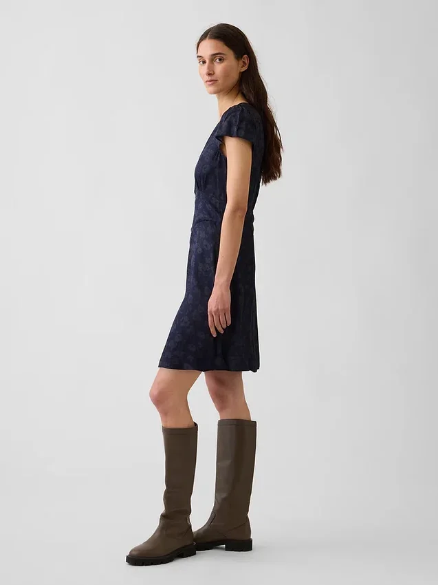V-Neck Print Mini Dress