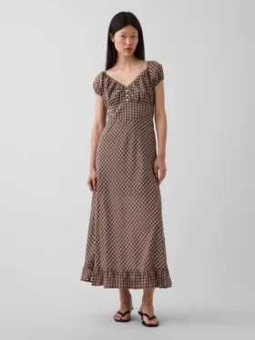 V-Neck Ruffle Hem Maxi Dress