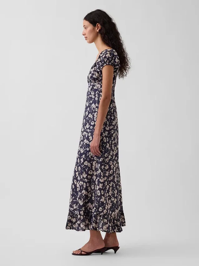 V-Neck Ruffle Hem Maxi Dress