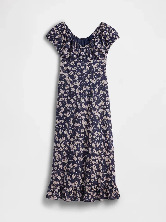 V-Neck Ruffle Hem Maxi Dress