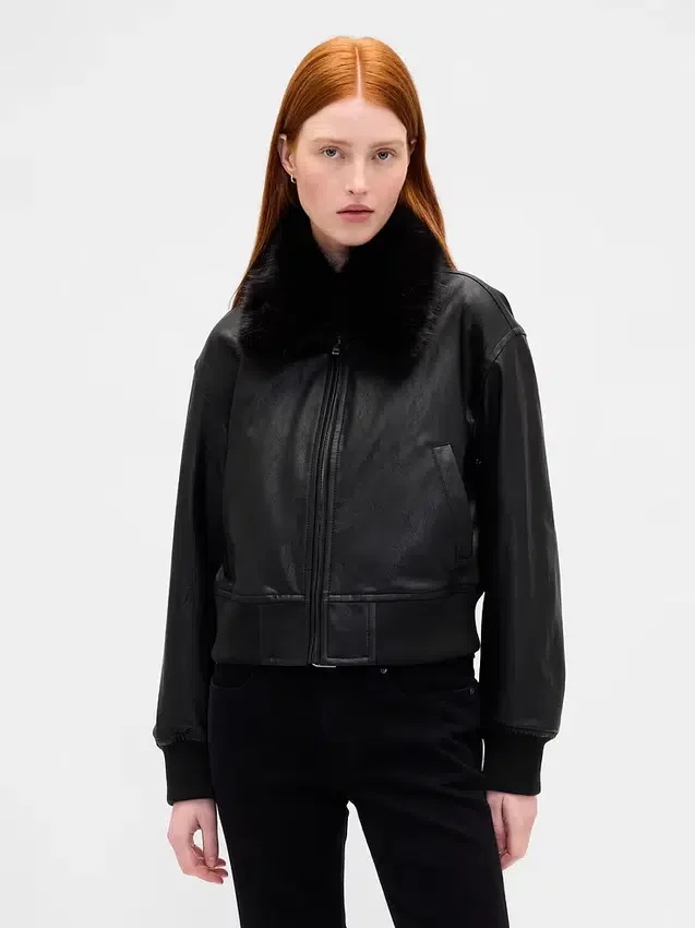 Vegan Leather Bomber Jacket