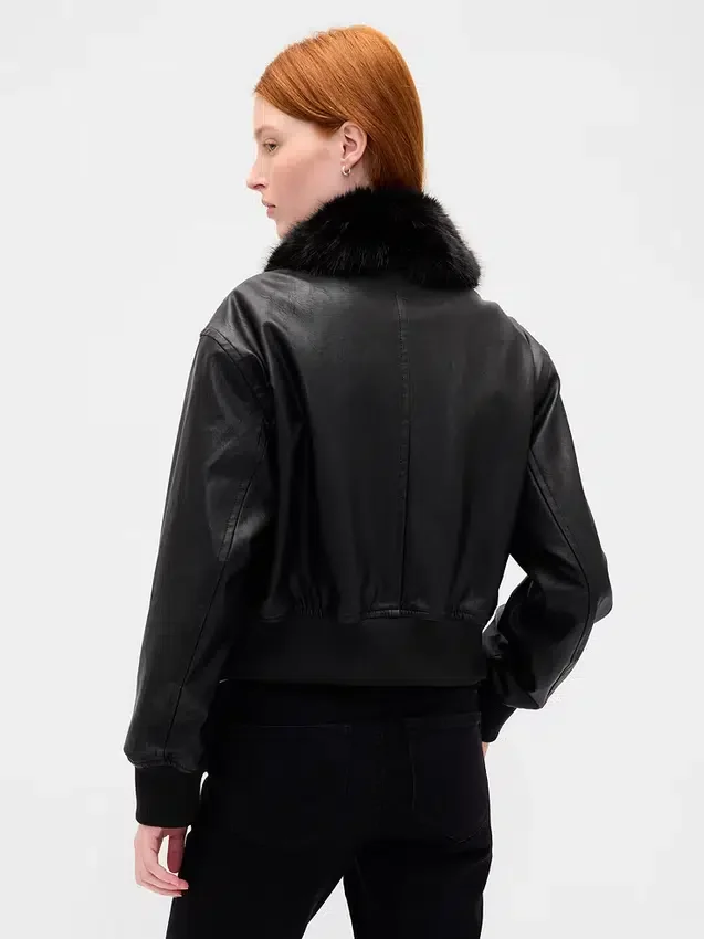 Vegan Leather Bomber Jacket