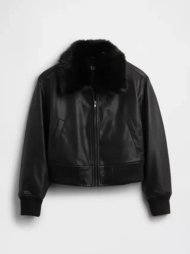 Vegan Leather Bomber Jacket