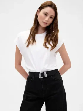 Vegan Leather Pebble Angular Buckle Belt