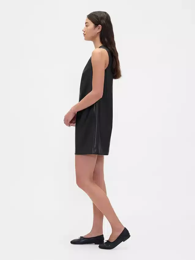 Vegan Leather Shift Mini Dress