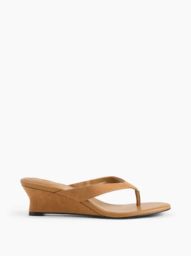 Vegan Leather Wedge Thong Sandals