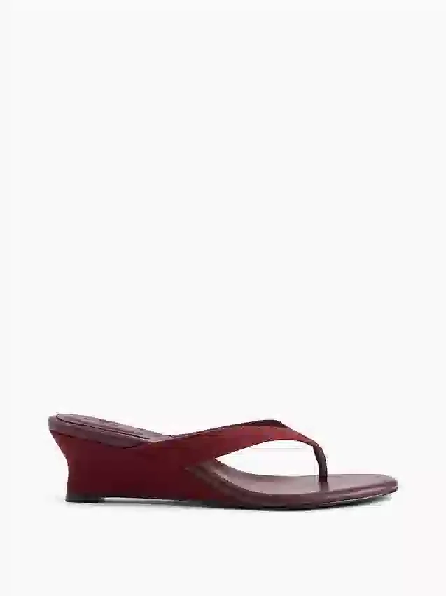Vegan Leather Wedge Thong Sandals