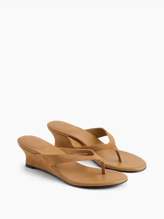 Vegan Leather Wedge Thong Sandals