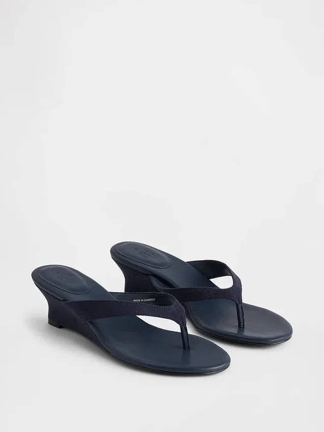 Vegan Leather Wedge Thong Sandals