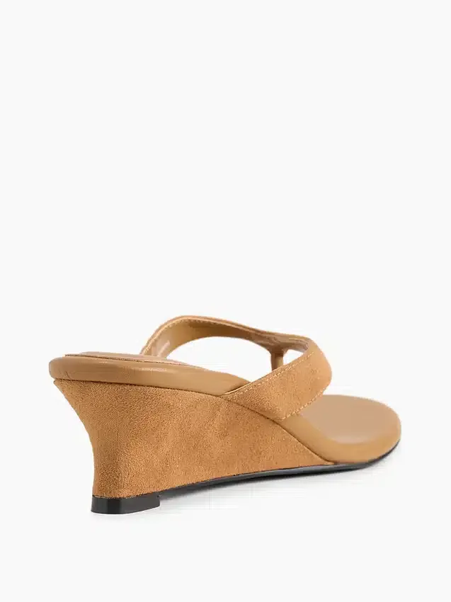 Vegan Leather Wedge Thong Sandals