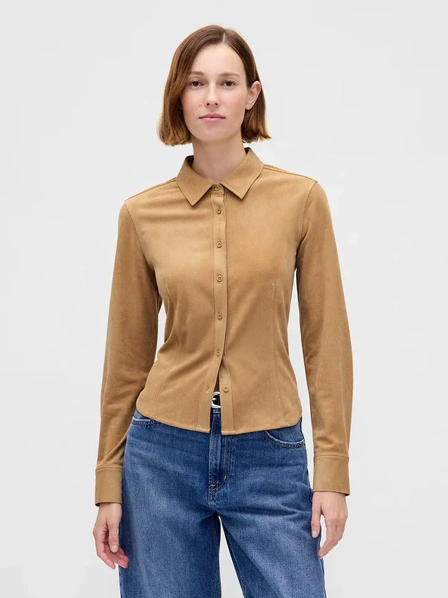Vegan Suede Fitted Shirt
