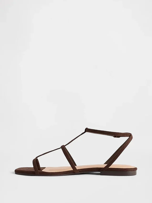 Vegan Suede T-Strap Sandals