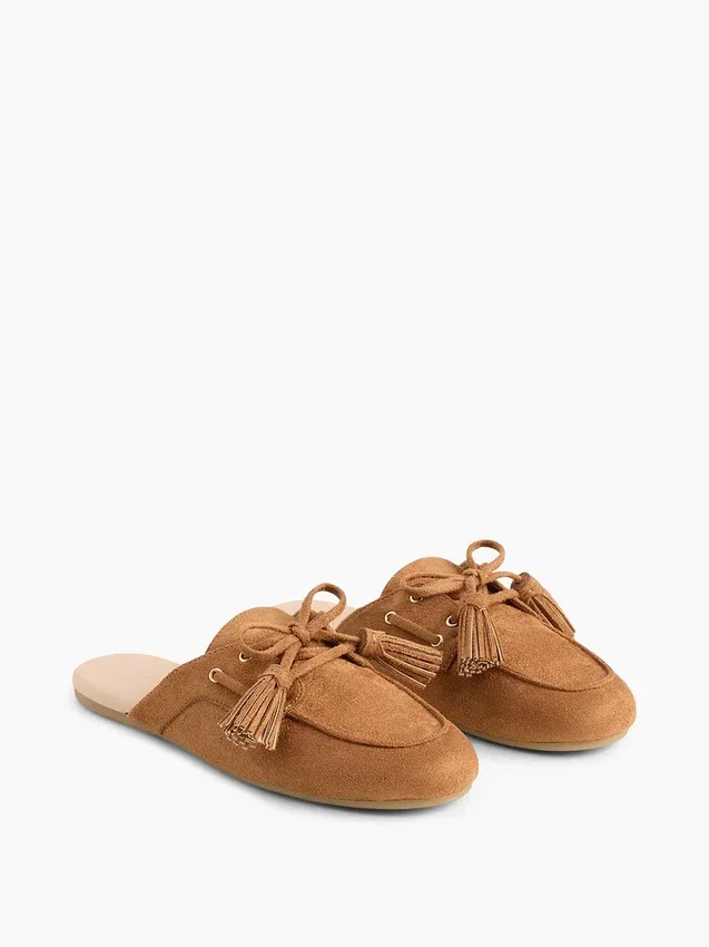 Vegan Suede Tassel Moc Mules