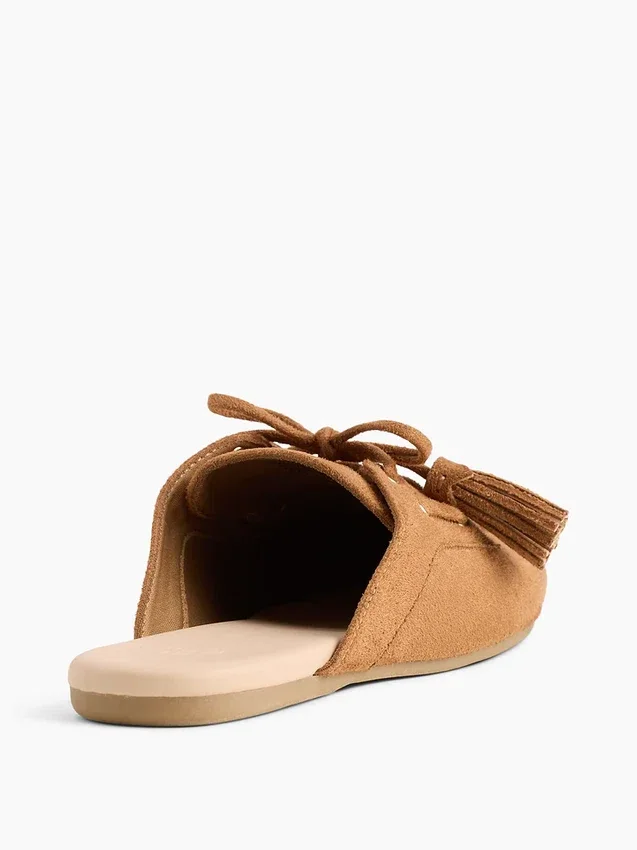 Vegan Suede Tassel Moc Mules