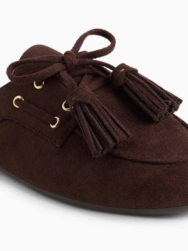 Vegan Suede Tassel Moc Mules