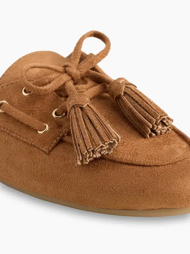 Vegan Suede Tassel Moc Mules