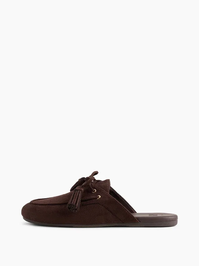 Vegan Suede Tassel Moc Mules