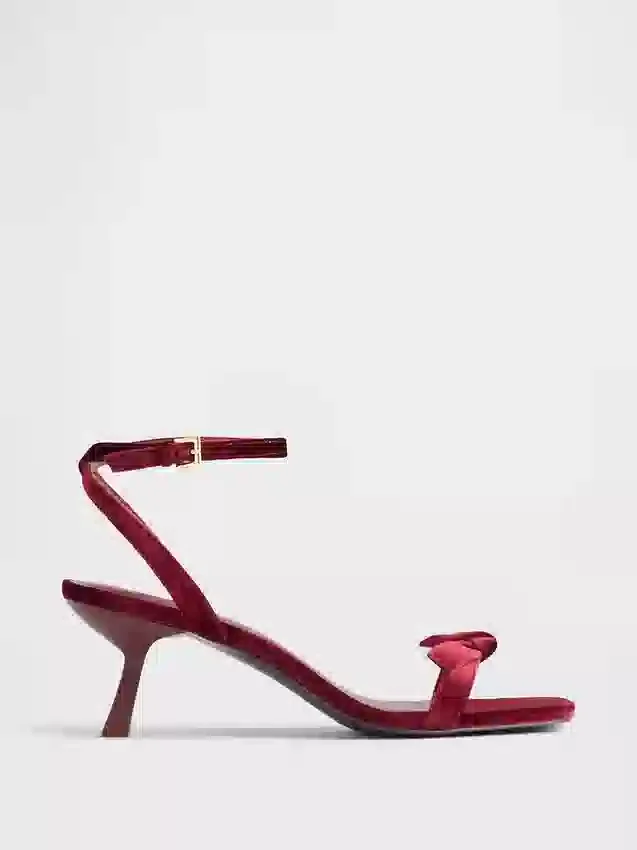 Velvet Bow Open-Toe Strappy Kitten Heels