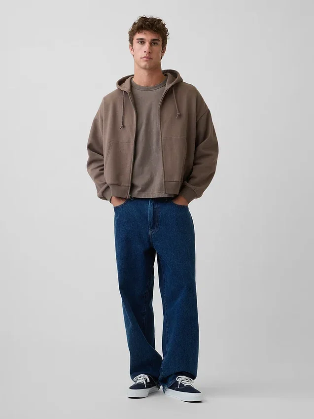 Vintagesoft Oversized Crop Zip Hoodie