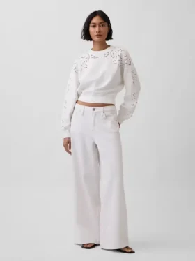 Vintagesoft Oversized Eyelet Crop Sweatshirt