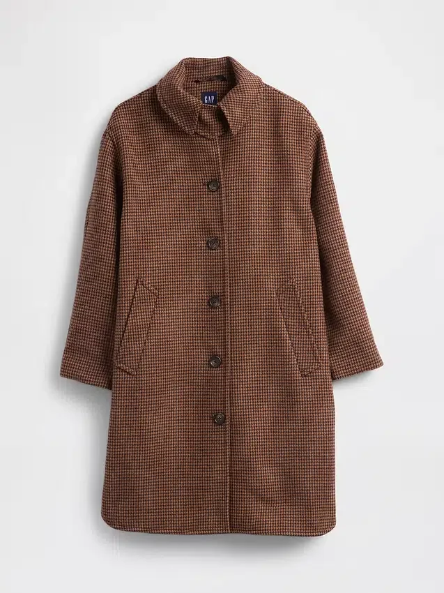 Wool-Blend Oversized Houndstooth Car Coat