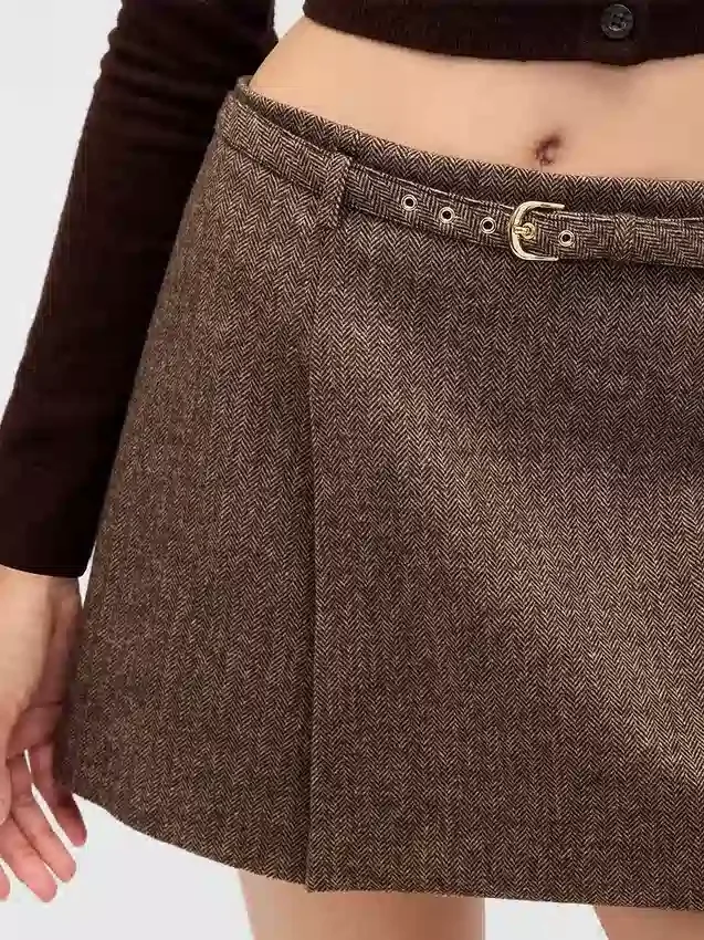 Wool-Blend Pleated Mini Skort