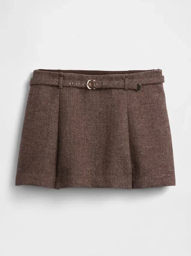 Wool-Blend Pleated Mini Skort