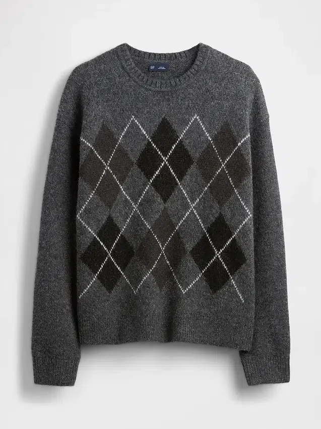 Wool-Blend Relaxed Argyle Sweater