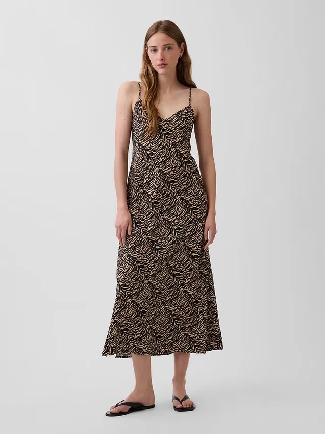 Zebra Print Midi Slip Dress