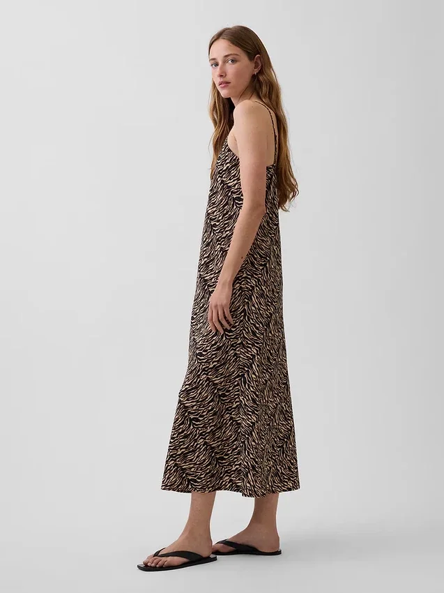 Zebra Print Midi Slip Dress
