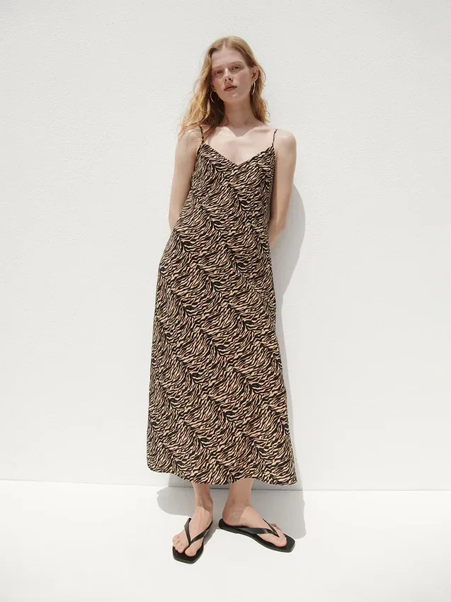 Zebra Print Midi Slip Dress